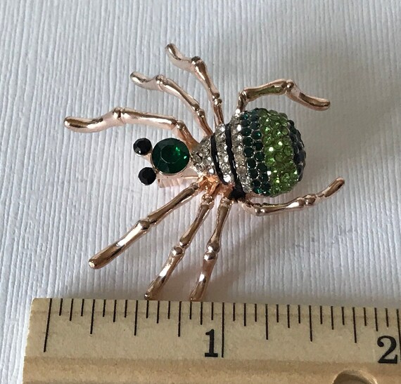Rhinestone spider pin, green rhinestone spider pi… - image 3