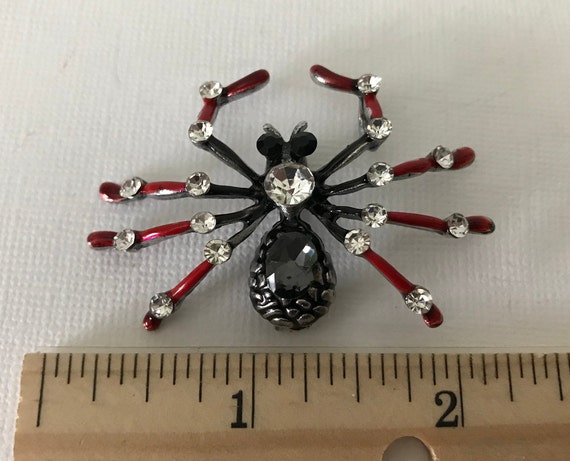 Black and red rhinestone spider pin, spider brooc… - image 5