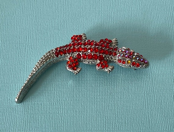 Rhinestone alligator pin, alligator brooch, croco… - image 6