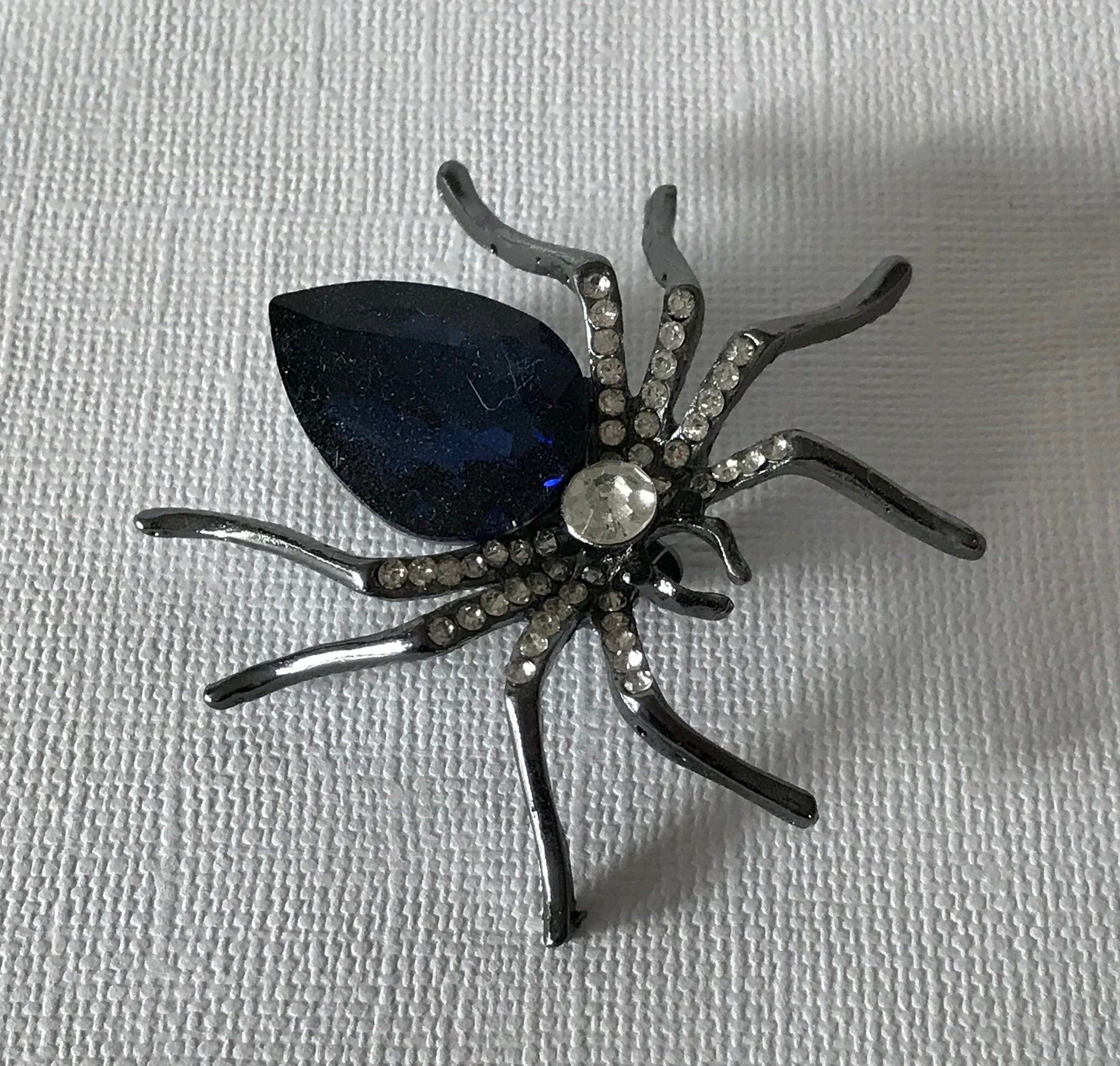 Blue Rhinestone Brooch, Black and Blue Spider Pin, Black and Blue ...