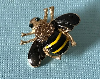 ラインストーンの黒と金の蜂のピン、ラインストーンの蜂のブローチ