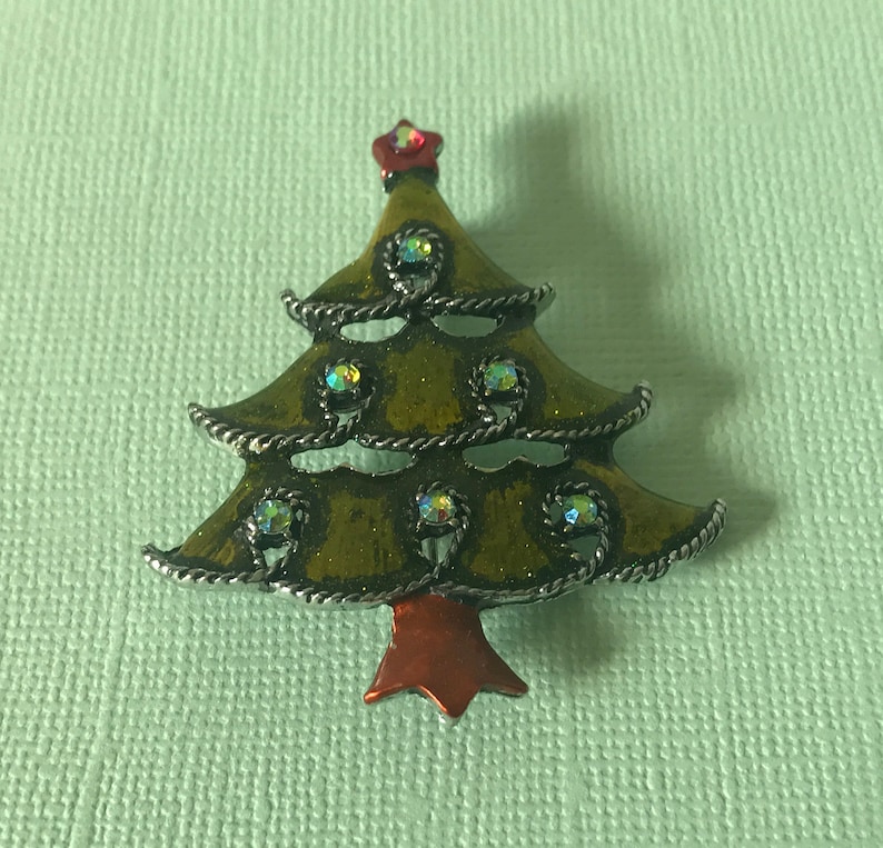 holiday pin xmas tree pin Aurora borealis rhinestone Christmas tree pin Christmas pins rhinestone Christmas tree brooch Christmas pin