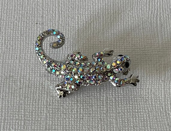 Vintage rhinestone lizard pin, lizard brooch, rep… - image 4