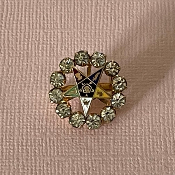 Vintage Order of the Eastern Star brooch, OES brooch, rhinestone Eastern Star pin, masonic jewelry, Rhinestone OES brooch, OES jewelry