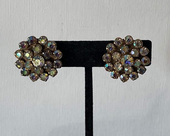 Vintage aurora borealis rhinestone clip on earrin… - image 9