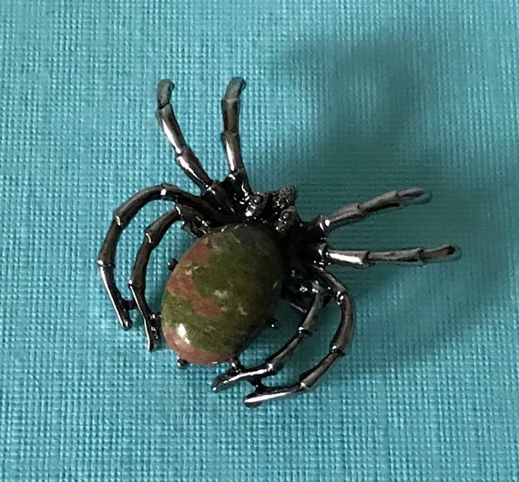 Unakite Jasper spider brooch green spider brooch,… - image 1