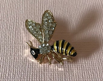 Broche bourdon en strass, épingle bourdon jaune et noire, bijoux abeille, épingle abeille en strass, épingle abeille à miel, épingle abeille, abeille jaune et noire