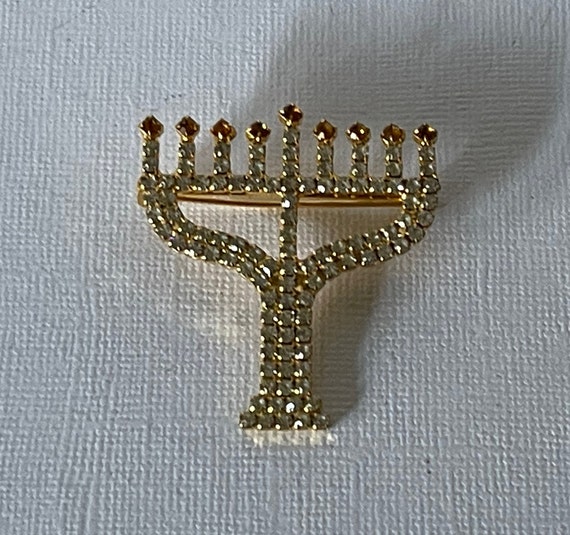 Vintage rhinestone menorah pin, Jewish pin, rhine… - image 3