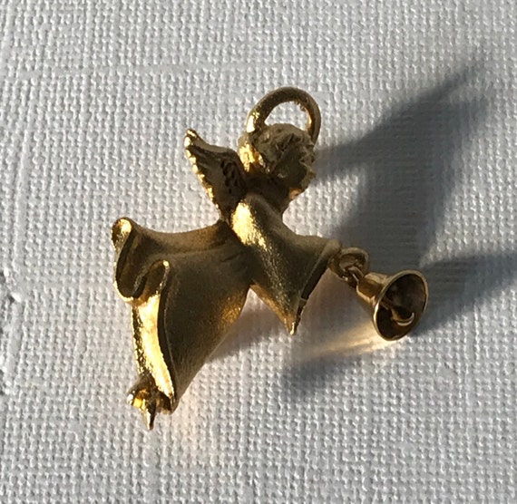 Vintage angel pin, angel with bell pin, gold ange… - image 6