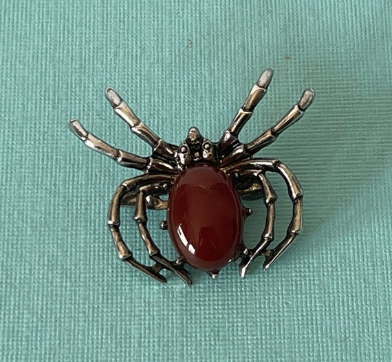 Red spider pin, red agate spider brooch, tarantula