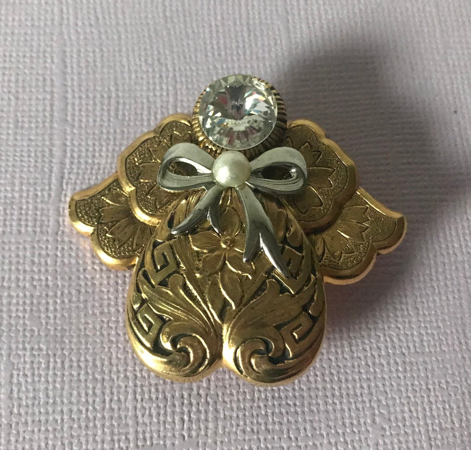 Vintage gold and silver angel pin rhinestone angel pin | Etsy