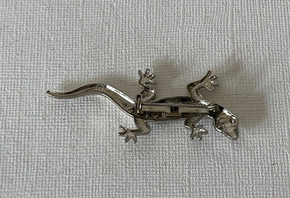 Vintage Rhinestone Lizard Pin, Lizard Brooch, Silver Lizard