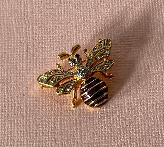 Vintage bee brooch, rhinestone bee pin, bee jewel… - image 2