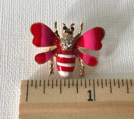 Pink and red rhinestone bumble bee pin, bee pin, … - image 3