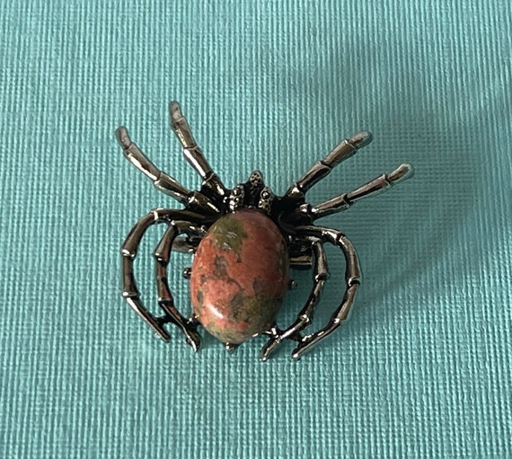 Tarantula brooch, unakite jasper spider pin, spid… - image 1