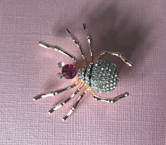 rhinestone spider pin, pink rhinestone spider broo
