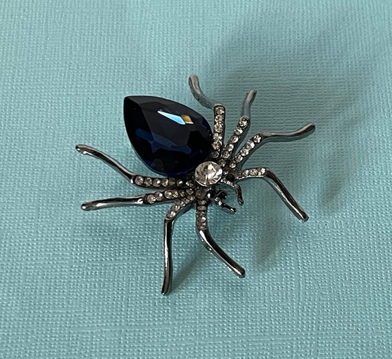 Rhinestone spider brooch, blue spider brooch, wed… - image 7