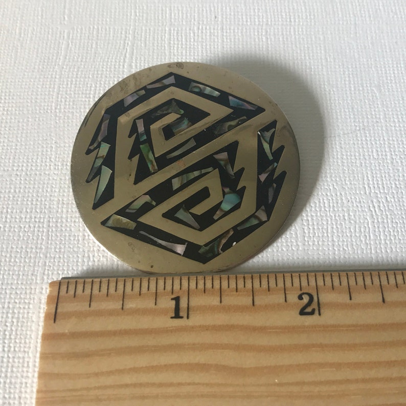 Vintage Alpaca Mexico sterling silver brooch Alpaca Mexico pendant abalone inlay sterling silver brooch abalone inlay silver pendant