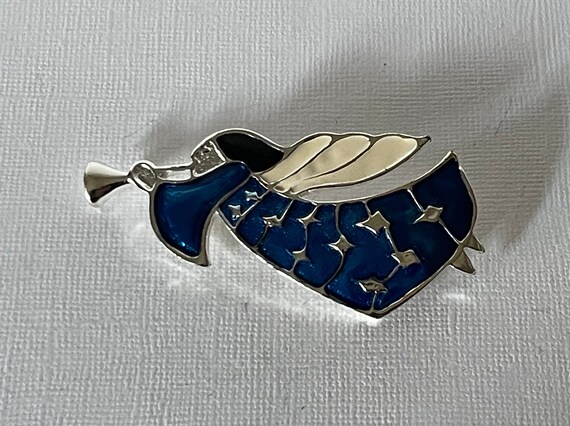 Vintage angel brooch, blue angel pin, Christmas a… - image 3