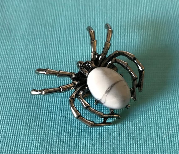 White spider brooch, spider jewelry, silver spider