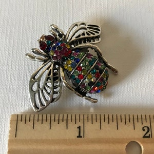 Rhinestone bumble bee pin, bee pin, bee jewelry, multi colored rhinestone bee brooch, bee brooch, rhinestone bumble bee pin, insect pins image 5