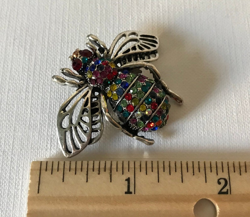 Rhinestone bumble bee pin, bee pin, bee jewelry, multi colored rhinestone bee brooch, bee brooch, rhinestone bumble bee pin, insect pins image 5