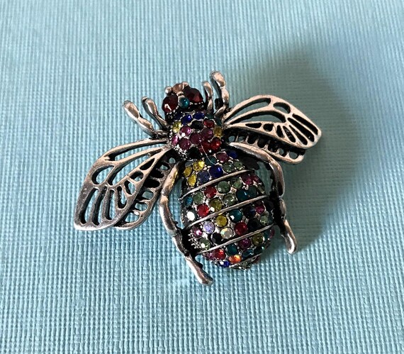 Rhinestone bumble bee pin, bee pin, bee jewelry, multi colored rhinestone bee brooch, bee brooch, rhinestone bumble bee pin, insect pins