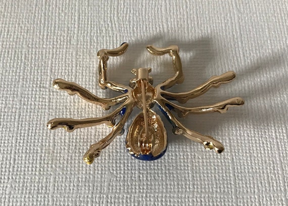 Rhinestone spider brooch, blue rhinestone spider … - image 5