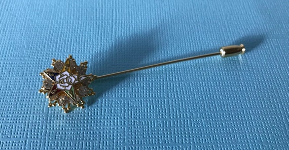 Vintage rhinestone Eastern Star stick pin, aurora… - image 9
