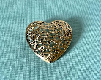 VIntage heart brooch, gold heart pin, Valentine's heart, heart jewelry, wedding brooch, vintage gold heart brooch, heart pin vintage