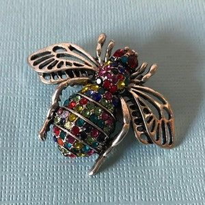 Rhinestone bumble bee pin, bee pin, bee jewelry, multi colored rhinestone bee brooch, bee brooch, rhinestone bumble bee pin, insect pins image 7