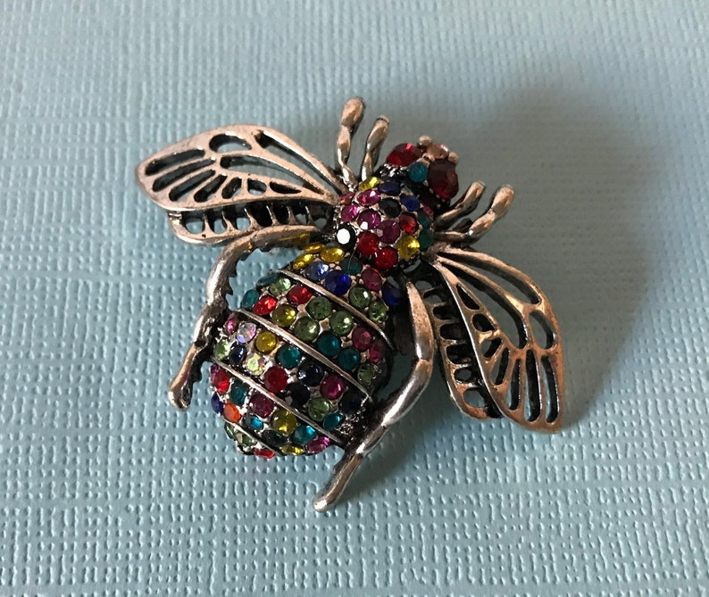 Rhinestone bumble bee pin, bee pin, bee jewelry, multi colored rhinestone bee brooch, bee brooch, rhinestone bumble bee pin, insect pins image 7