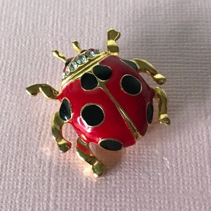 Vintage lady bug brooch, signed lady bug brooch, rhinestone lady bug pin, lady bug jewelry, ladybug pin, vintage ladybug brooch, beetle pin image 2