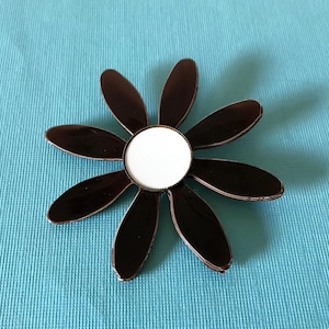 Vintage brown and white flower brooch pin daisy brooch enamel flower brooch large enamel flower brooch 1960s brooch