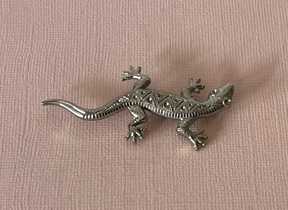Vintage rhinestone lizard pin, lizard brooch, sil… - image 2