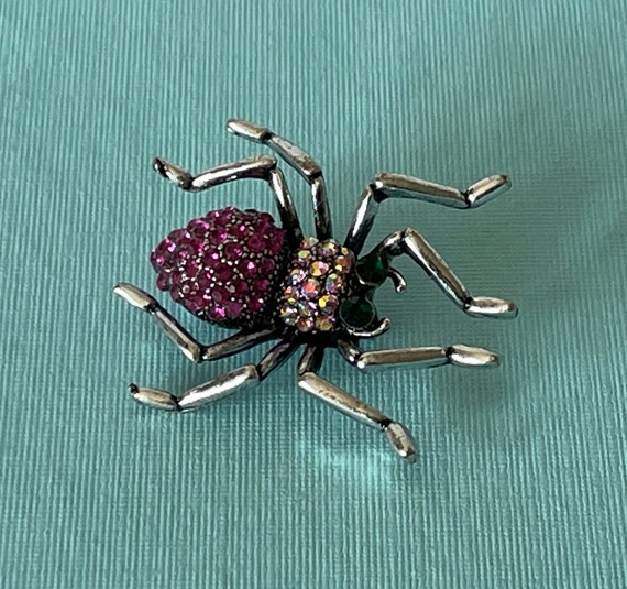 Rhinestone spider brooch, tarantula pin, purple sp