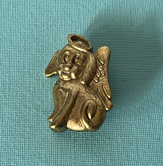 Vintage NEW dog angel pin, dog angel brooch, rain… - image 1
