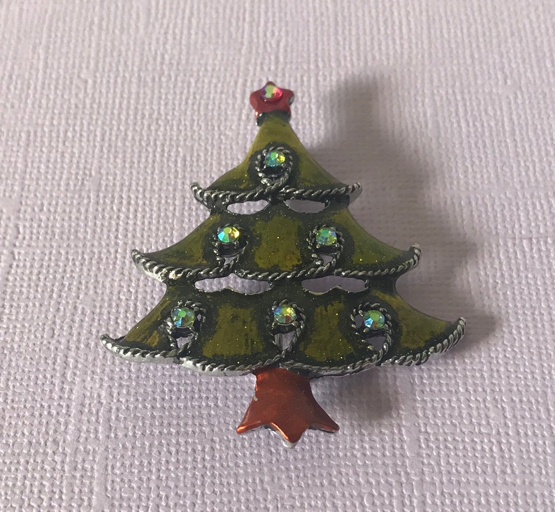 holiday pin xmas tree pin Aurora borealis rhinestone Christmas tree pin Christmas pins rhinestone Christmas tree brooch Christmas pin