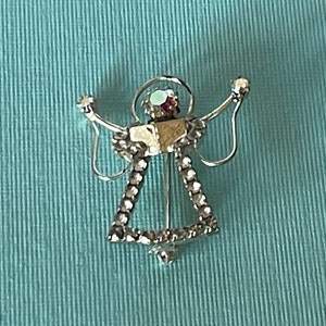 Vintage angel brooch, rhinestone angel pin, singing angel pin, Christmas angel pin, angel jewelry, Christian jewelry, religious jewelry,