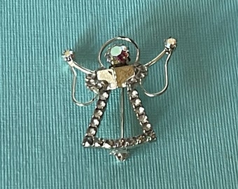 Vintage angel brooch, rhinestone angel pin, singing angel pin, Christmas angel pin, angel jewelry, Christian jewelry, religious jewelry,