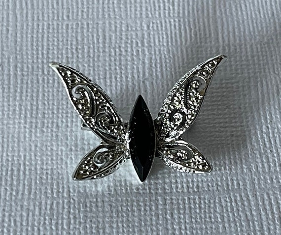 Vintage Black and Silver Butterfly brooch, Butter… - image 2