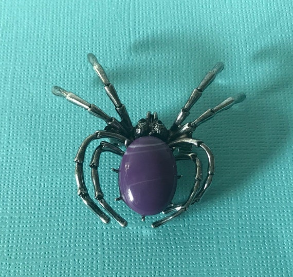 PUrple spider pin, spider pin, spider jewelry spid