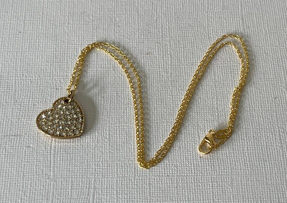 Vintage heart necklace, rhinestone heart necklace… - image 4