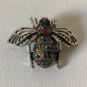 Rhinestone bumble bee pin, bee pin, bee jewelry, multi colored rhinestone bee brooch, bee brooch, rhinestone bumble bee pin, insect pins image 4