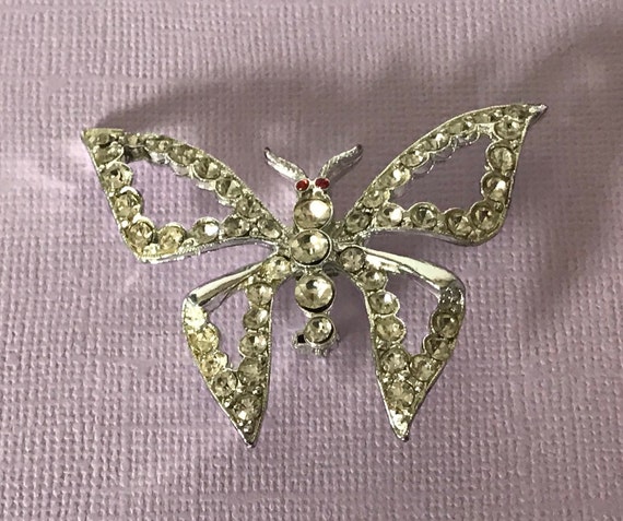 Vintage rhinestone butterfly pin, butterfly brooc… - image 3