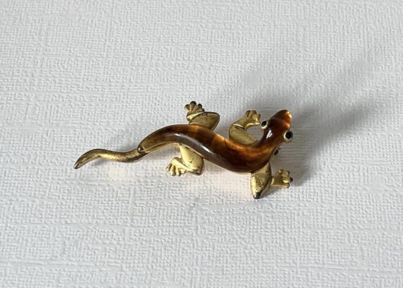 Vintage lizard brooch, lizard jewelry, gecko brooch, gold lizard pin, orange lizard pin, lizard brooch vintage, insect jewelry, bug, lizard View 4