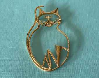 Large cat brooch, huge cat brooch, cat pin, vintage cat pin, gold cat pin, cat lover, cat rescue, cat adoption, gold cat brooch cat pin