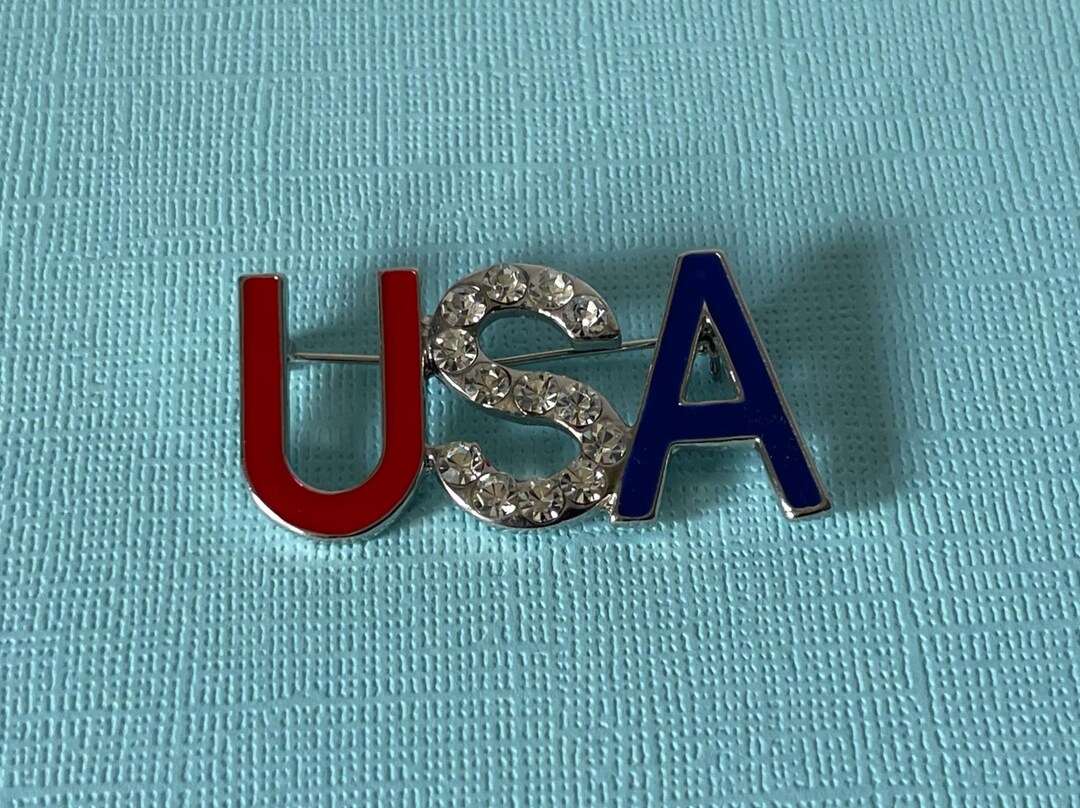 Vintage USA Rhinestone Brooch, Patriotic Pin, Independence Day, Red ...