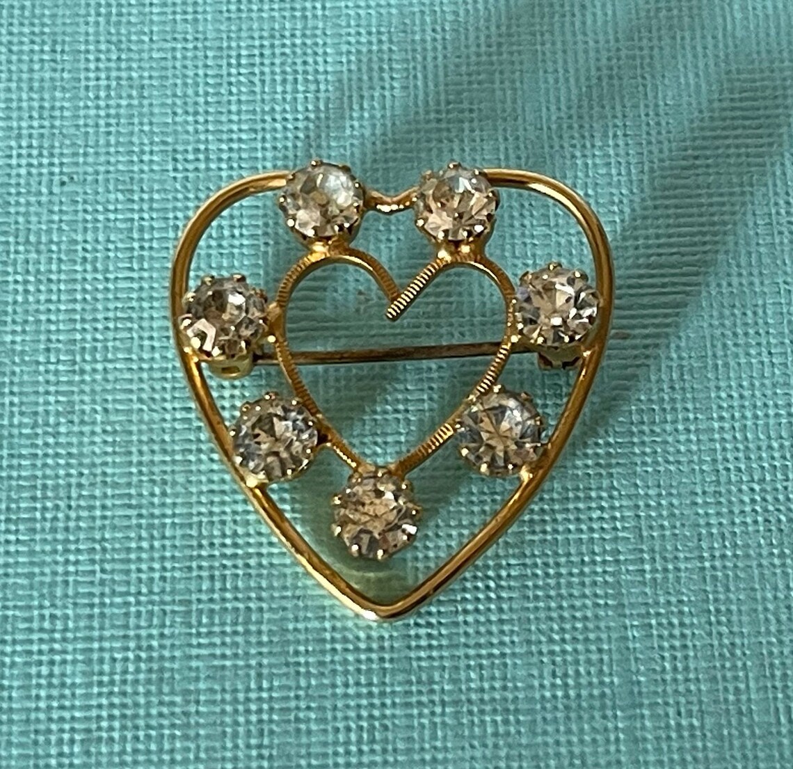 Vintage Rhinestone Heart Pin Heart Brooch Gold Heart Pin Etsy