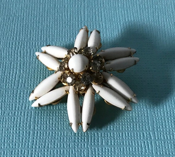 Vintage milk glass flower pin, white milk glass a… - image 2